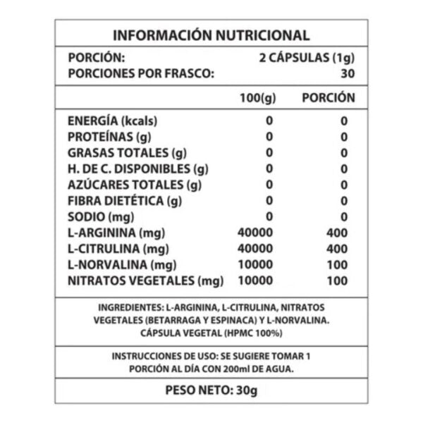 Oxido Nitrico 1000 Mg 60 capsulas + Envio Gratis 📦✅